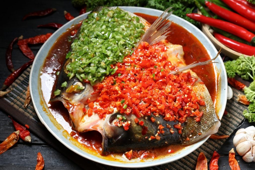 Steamed Fish Head with Diced Hot Red Peppers